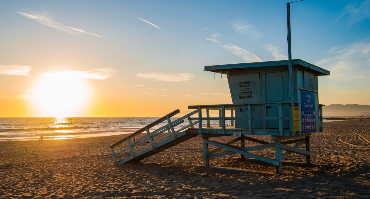 teal wooden lifeguard house