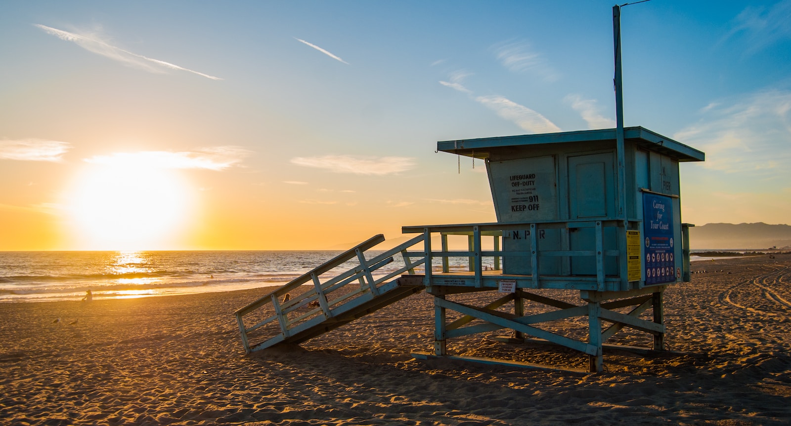 teal wooden lifeguard house