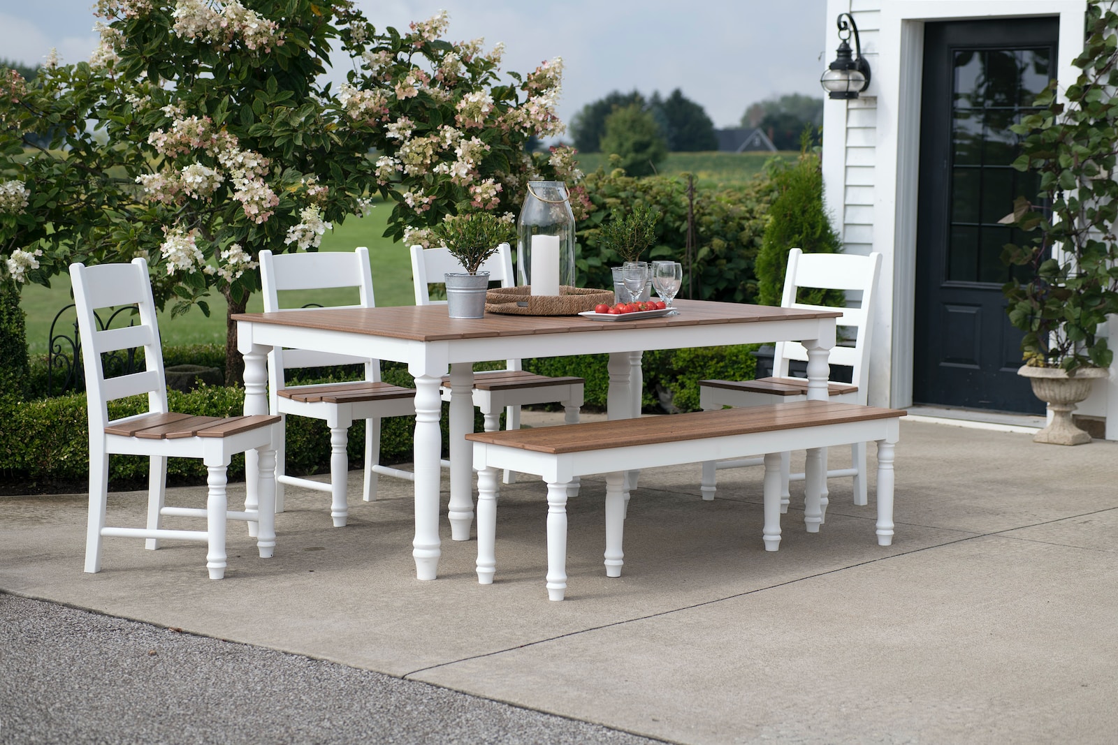 brown-and-white table and chair set