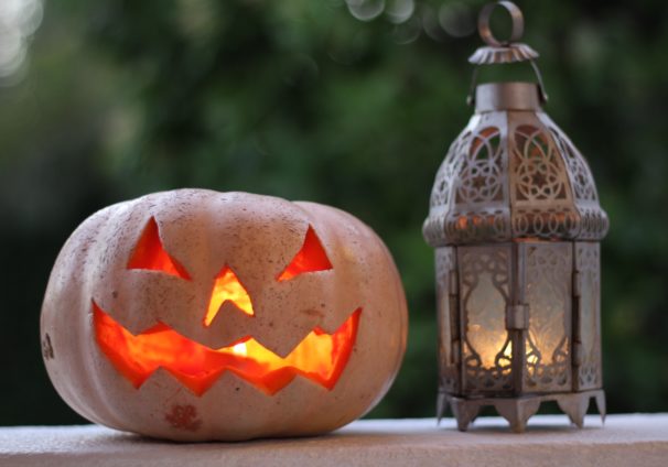 jack o lantern on brown wooden table